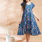 InWeave Women's Blue Pink Kalamkari A Line Dress - Swadesiicart