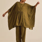 trueBrowns Olive Green Texture Doddy Kaftan Gathered Co-Ord Set - Swadesiicart