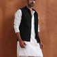 trueBrowns Men's Black Textured Cotton Dobby Nehru Jacket | Swadesiicart