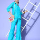 InWeave Women's Aqua Blue Coord Set With Solid Lime Green Crop Top - Swadesiicart