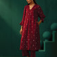 trueBrowns Maroon Diamond Viscose Silk Puff Sleeve Kurta Pant Set | Swadesiicart