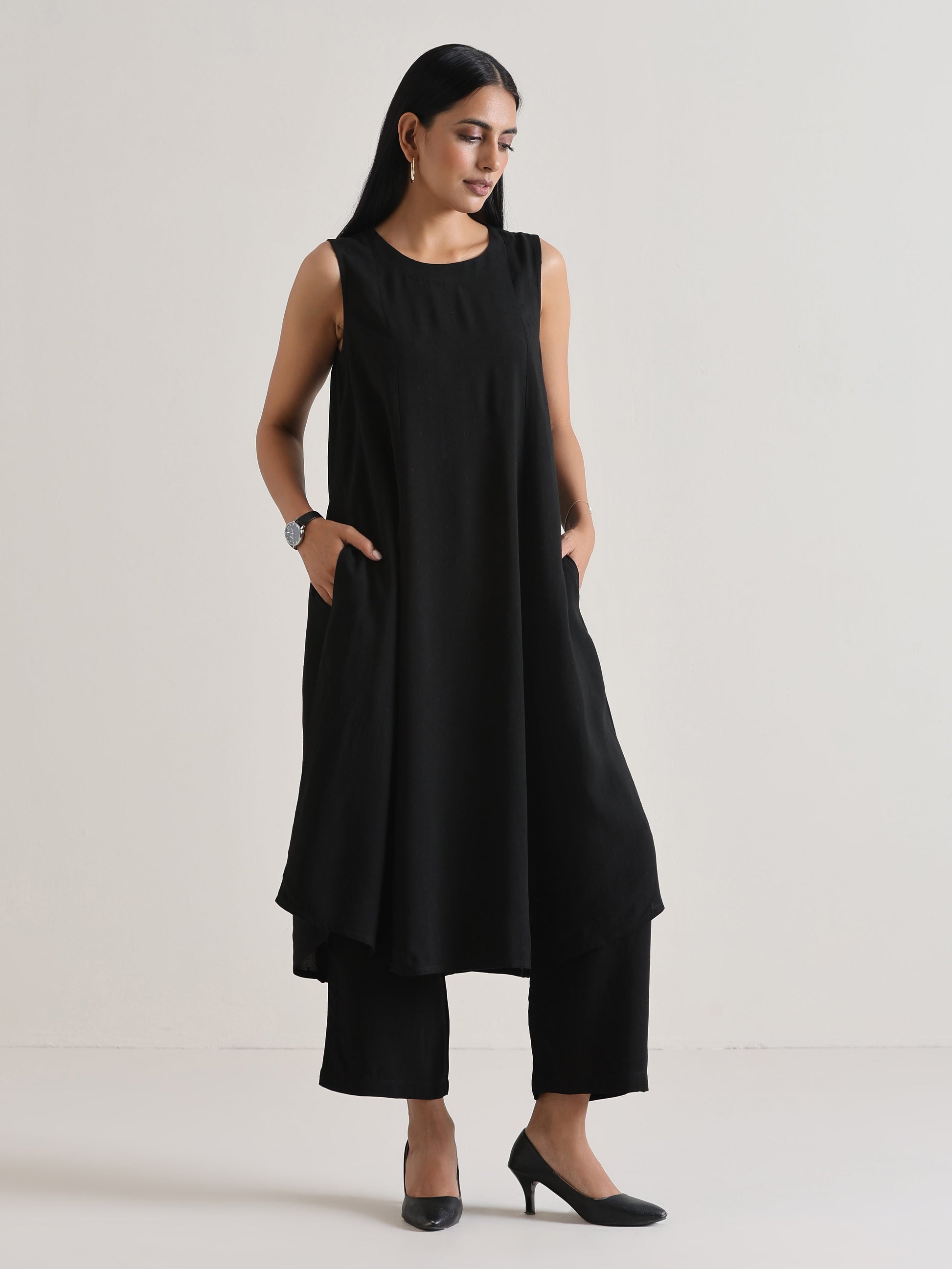 trueBrowns Black Panelled Co-ord Set - Swadesiicart
