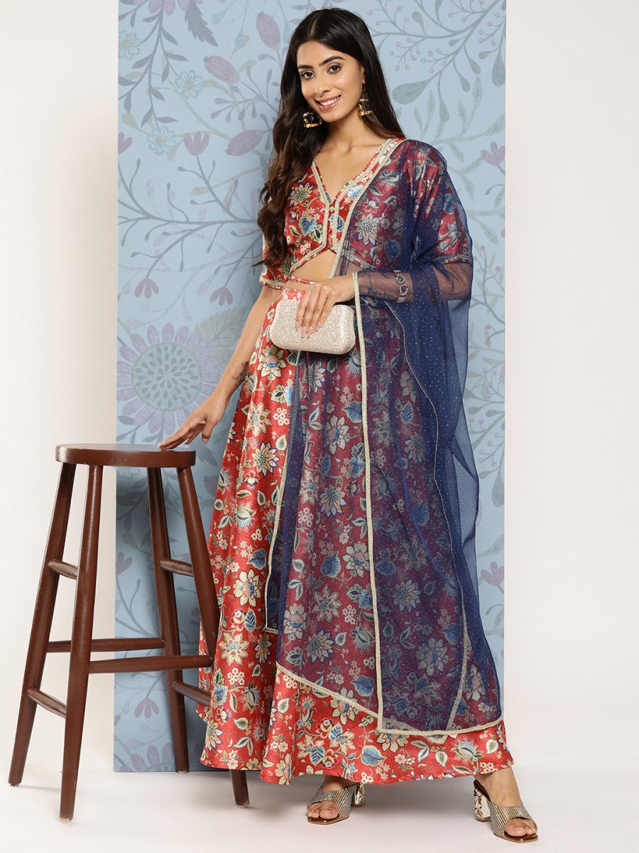 Ahalyaa Printed Zari Ready to Wear Lehenga & Blouse With Dupatta | Swadesiicart