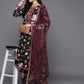 Ahalyaa Women Black Floral Printed Gotta Patti Kurta with Palazzos & With Dupatta | Swadesiicart