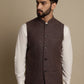 Even Apparels Men's Brown Mandarin Collar Waistcoat | Swadesiicart