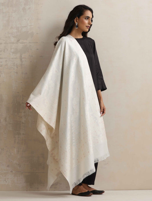 trueBrowns Ivory Gold Woollen Stole | Swadesiicart