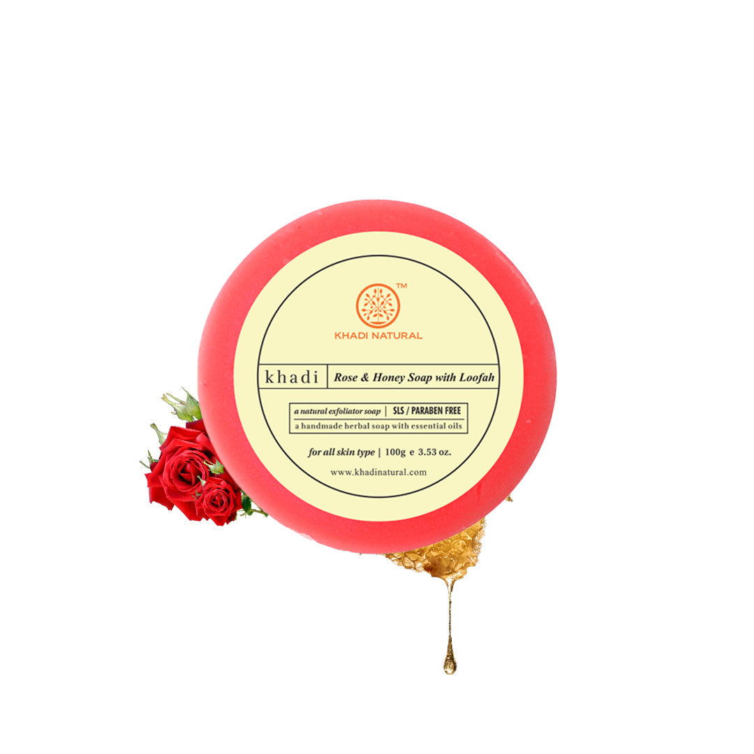 Khadi Natural Rose & Honey Loofah Soap Combo Pack Of 3 – 100gm Each