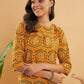 InWeave Women's Haldi Yellow Mughal Kalamkari Top - Swadesiicart