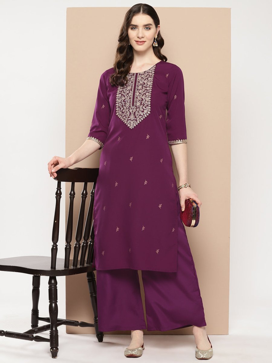 Ahalyaa Women Floral Yoke Design Regular Kurta with Palazzos | Swadesiicart
