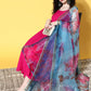 InWeave Strappy Set In Fuchsia With Blue Fuchsia Organza Dupatta - Swadesiicart