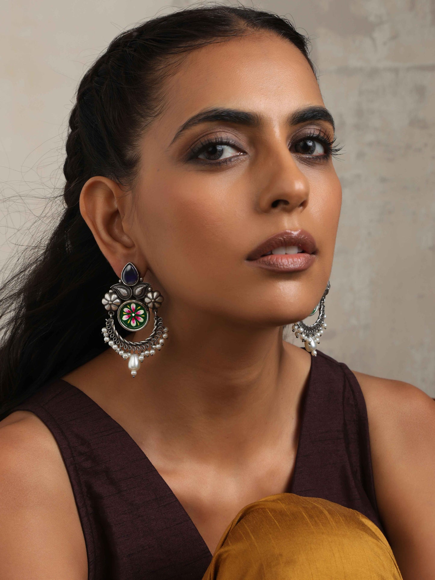 trueBrowns Silver Tone Handpainted Earrings | Swadesiicart