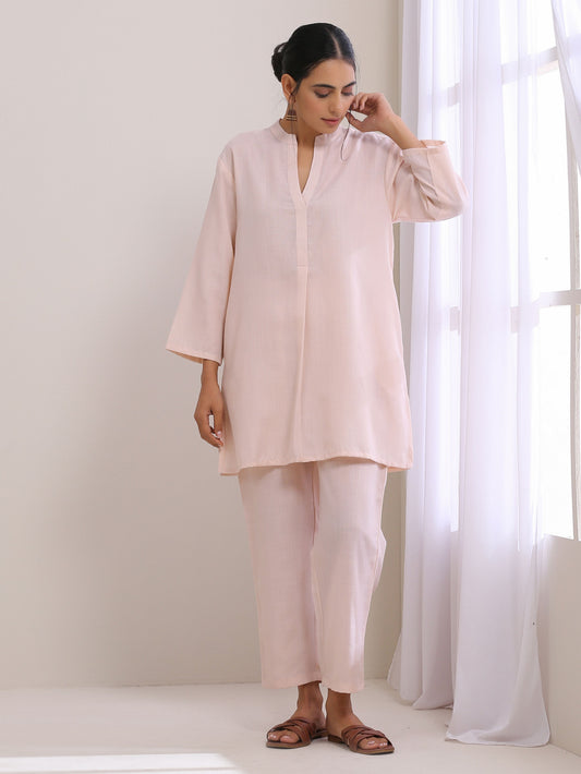 trueBrowns Pink Slub Relaxed Fit Co-Ord Set - Swadesiicart