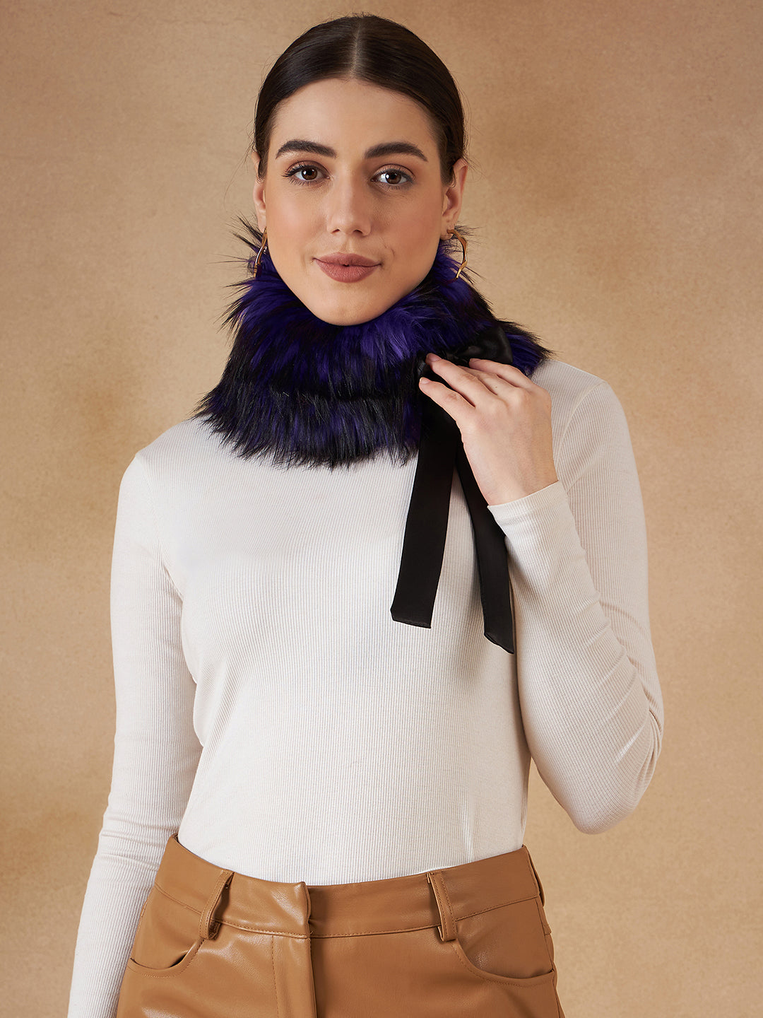InWeave Women's Purple Black Fur Neckpiece - Swadesiicart