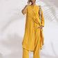 trueBrowns Yellow Cotton Pleated Shirt Kurta Set | Swadesiicart