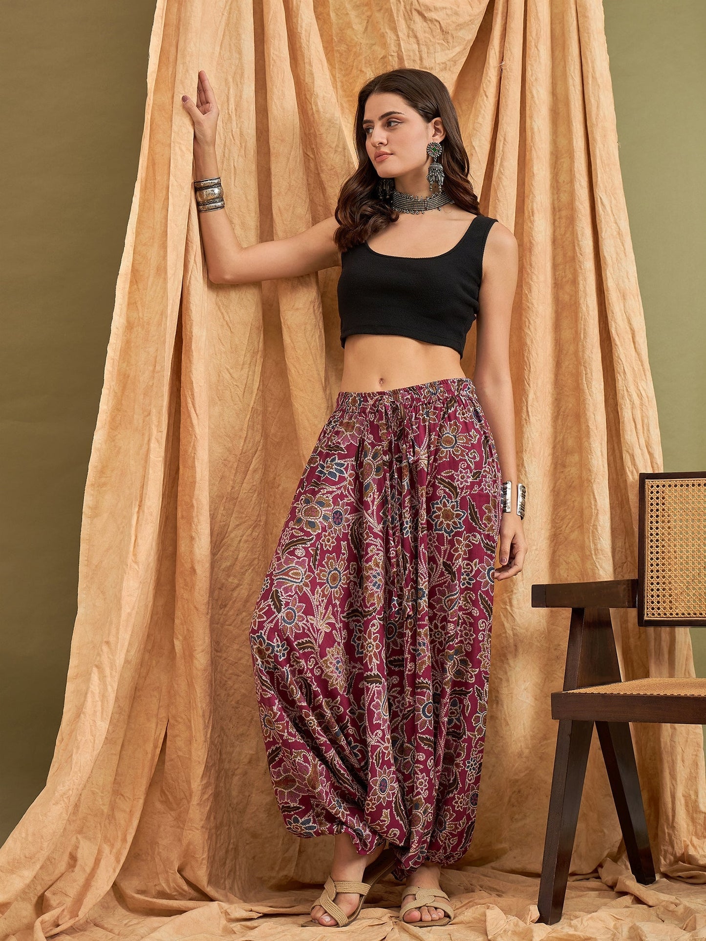 InWeave Burgundy Big Jaal Harem Pant - Swadesiicart