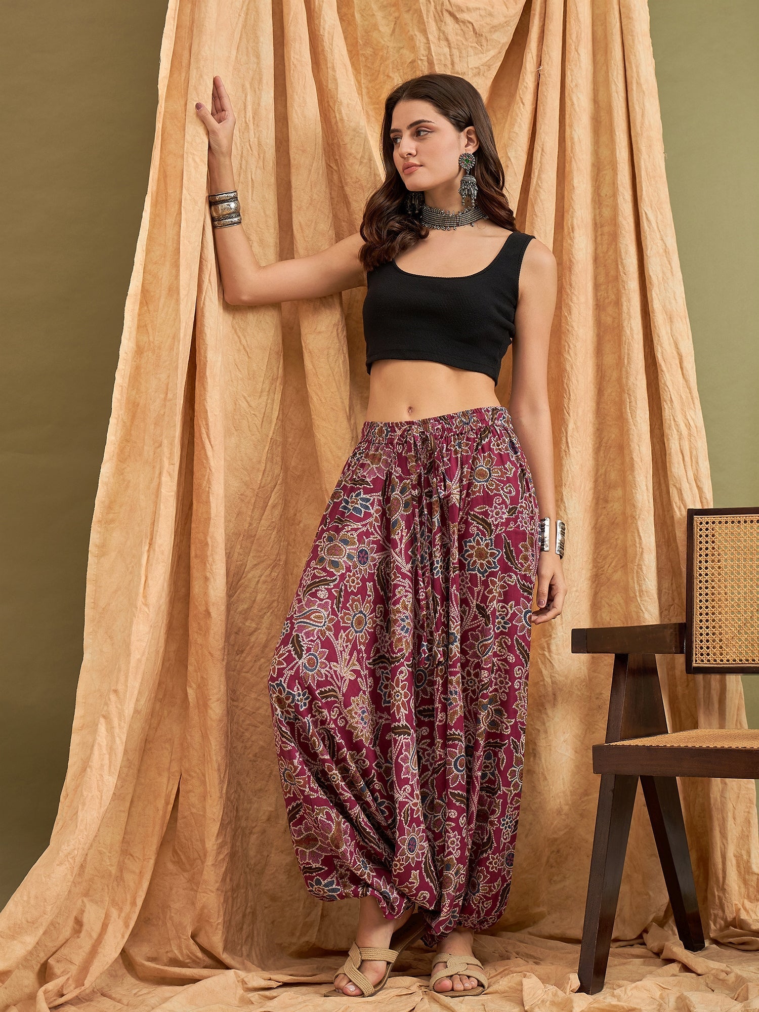 InWeave Burgundy Big Jaal Harem Pant - Swadesiicart