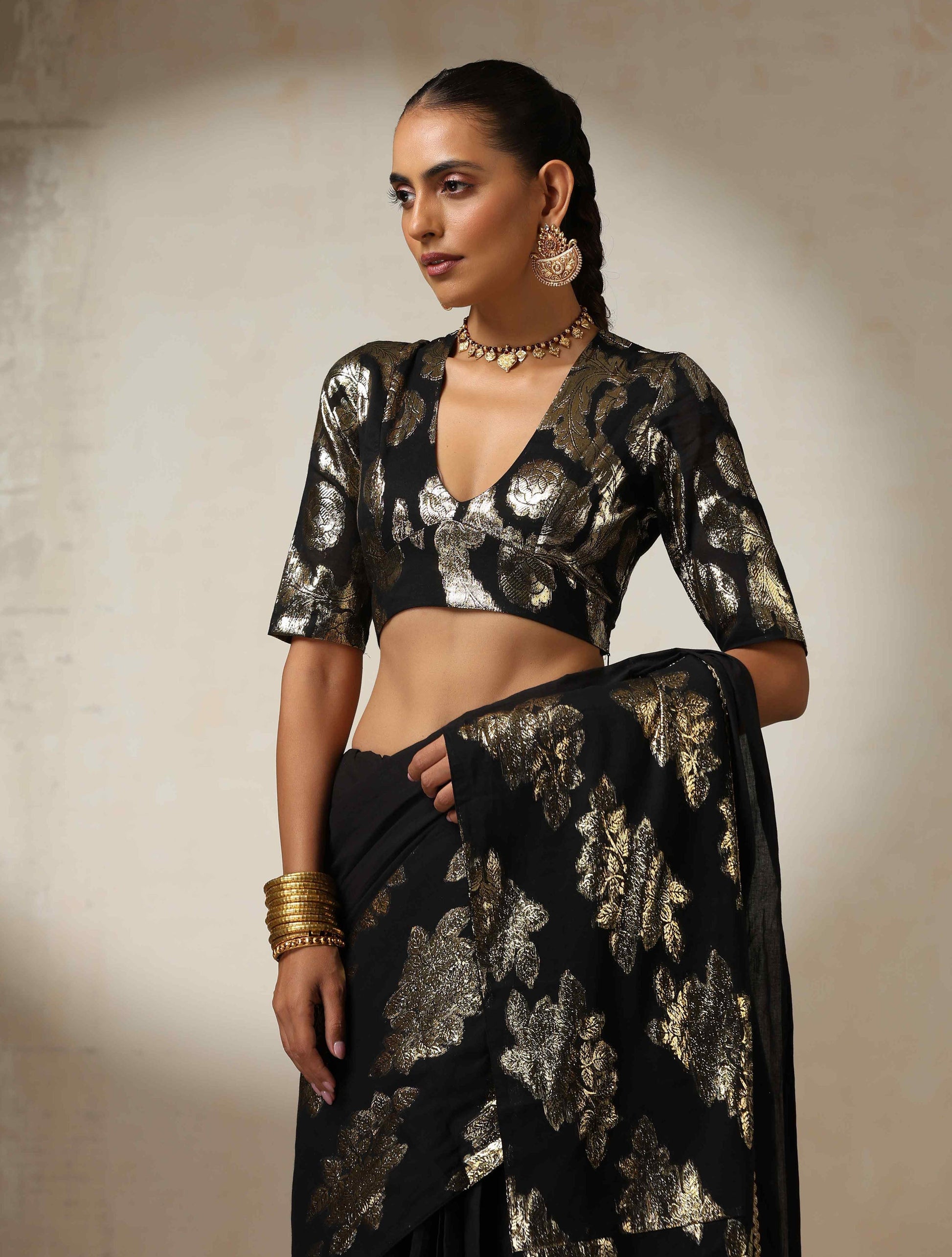 trueBrowns Black Metallic Blouse | Swadesiicart