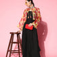 InWeave Women's Black Strappy Set With Red Pink Floral Short Organza Cape - Swadesiicart
