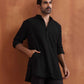 trueBrowns Men's Black Textured Cotton Dobby Short Kurta | Swadesiicart