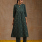 trueBrowns Dark Green Gold Cotton Yoke Kurta Set | Swadesiicart