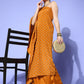 InWeave Women's Mustard Gold Print One Shoulder Kurta Set - Swadesiicart
