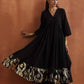 trueBrowns Black Metallic Flared Anarkali Kurta Set | Swadesiicart