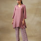 trueBrowns Dark Mauve Bandhani Printed Silk Collared Co-Ord Set - Swadesiicart