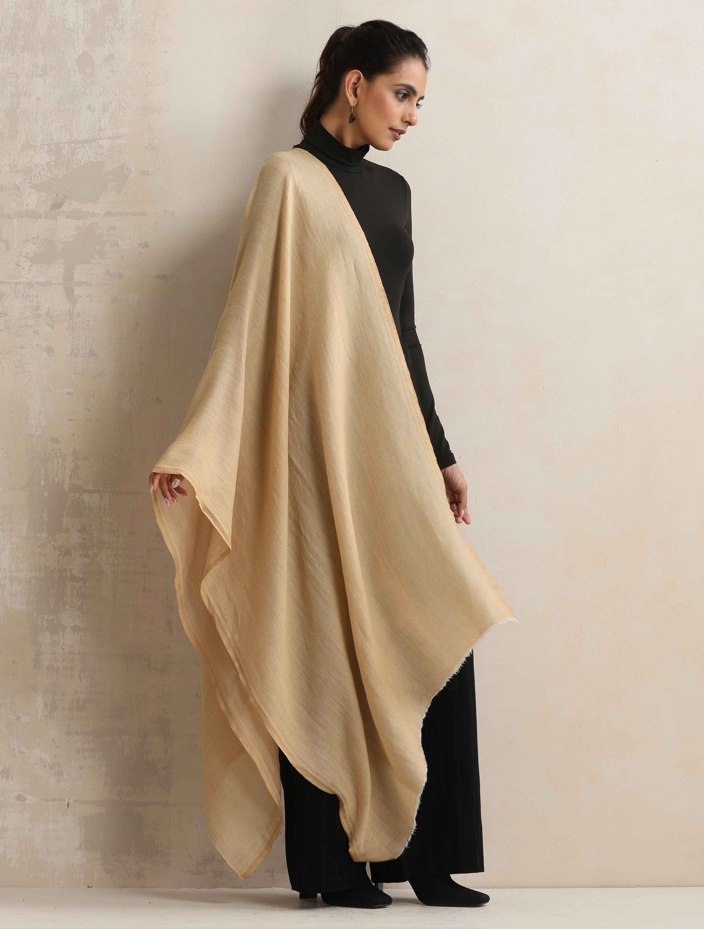 trueBrowns Beige Weave Woollen Stole | Swadesiicart