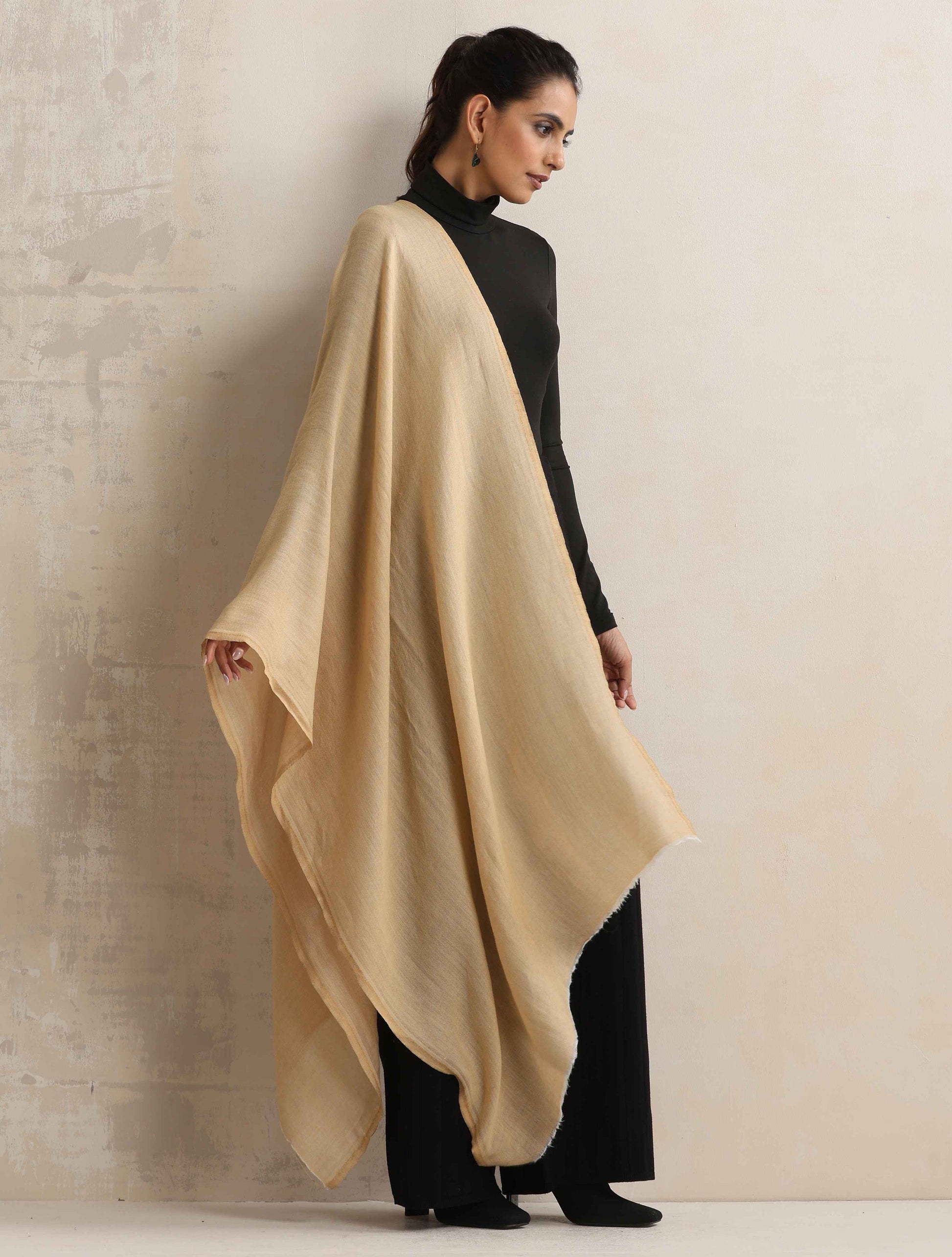 trueBrowns Beige Weave Woollen Stole | Swadesiicart