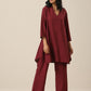 trueBrowns Ruby Wine Slub Textured Collar Co-Ord Set - Swadesiicart