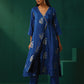 trueBrowns Royal Blue Floral Viscose Silk Angrakha Kurta Pant Set | Swadesiicart