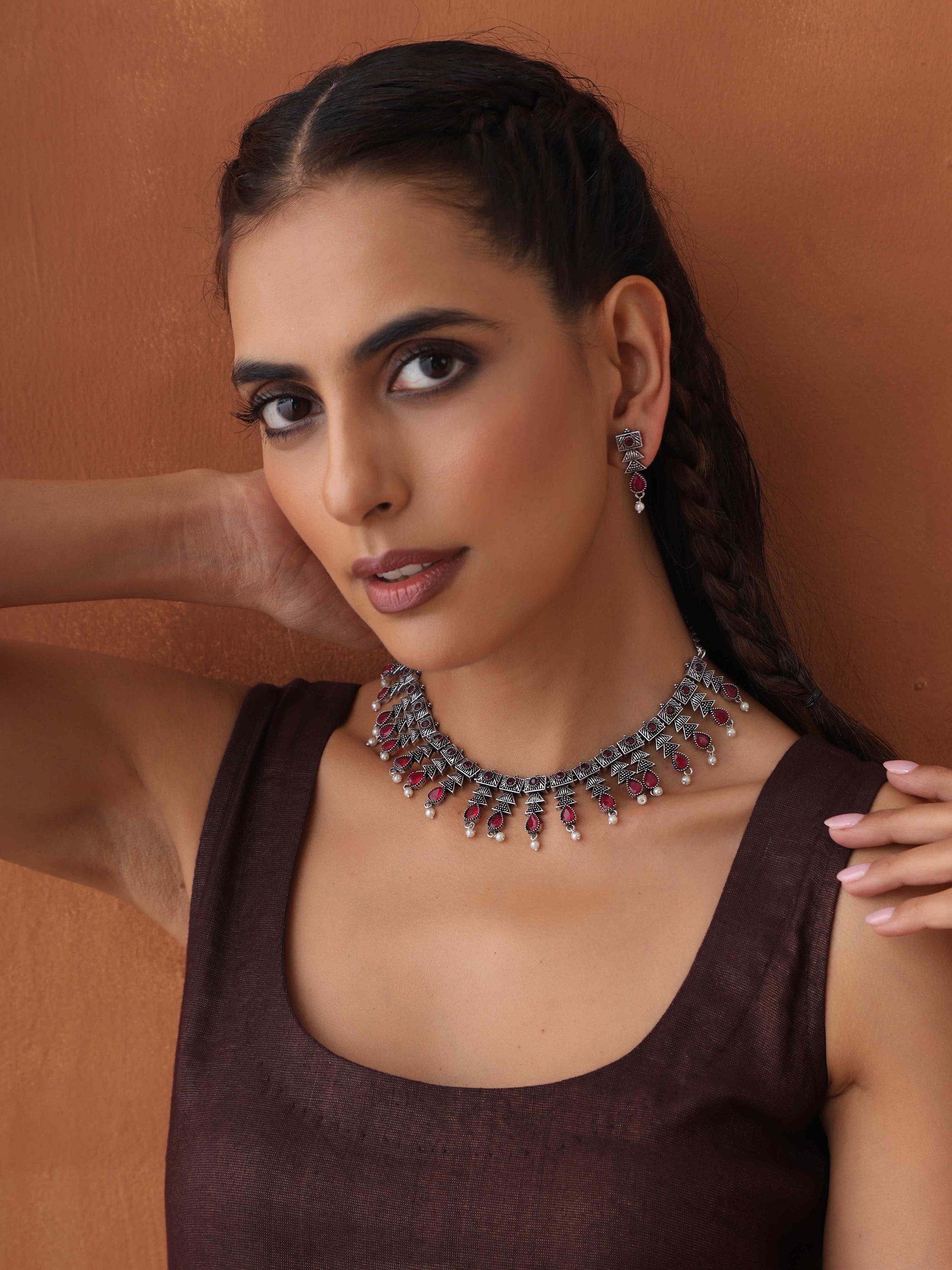 trueBrowns Silver Tone Banjara Necklace Set - Swadesiicart