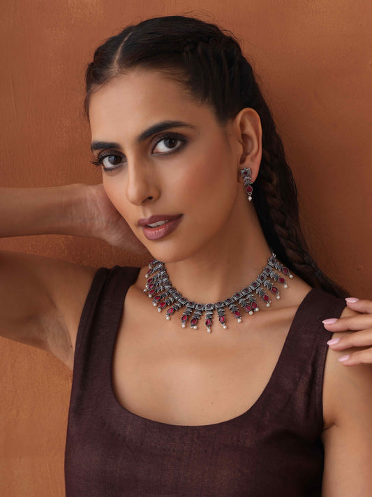 trueBrowns Silver Tone Banjara Necklace Set - Swadesiicart