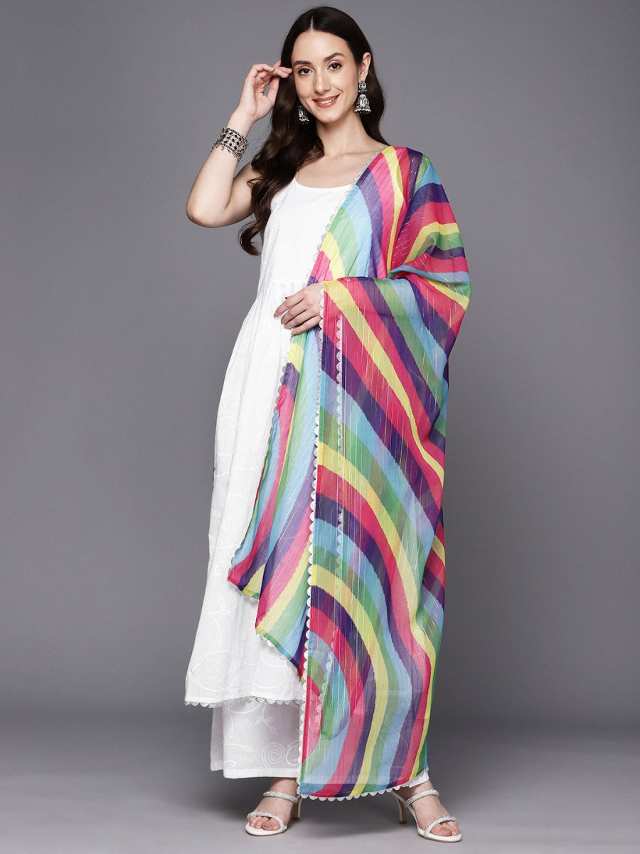 Ahalyaa Floral Printed High Slit Gotta Patti Pure Cotton Kurta With Palazzos & Dupatta | Swadesiicart