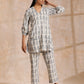 trueBrowns Grey Dabu Buta Print Cotton V-Square Neck Co-Ord Set - Swadesiicart