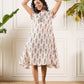 InWeave Off White Orange Black Ikkat Print Round Neck Aline Dress - Swadesiicart
