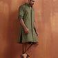 trueBrowns Men's Olive Green Cotton Front Open Kurta | Swadesiicart