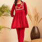 InWeave Women's Maroon Round Neck Square Gota Work Kurta Pant Set - Swadesiicart
