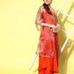 InWeave Women's Orange Strappy Set W Green Organza Cape - Swadesiicart