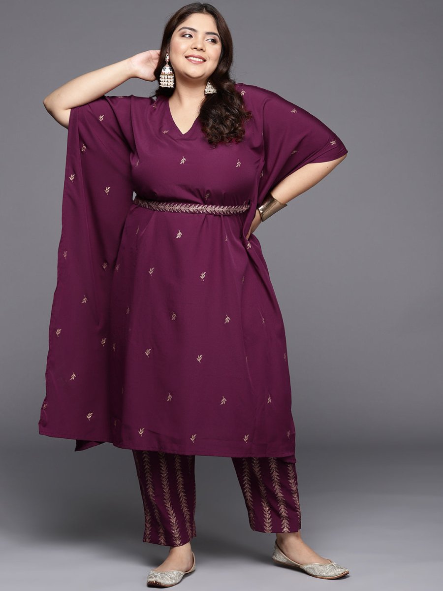 Ahalyaa Plus Size Floral Printed Kaftan Kurta with Trousers | Swadesiicart