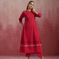 trueBrowns Red Cotton Dobby Flared Kurta Set | Swadesiicart