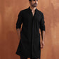 trueBrowns Men's Black Textured Cotton Dobby Front Open Kurta | Swadesiicart