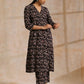 trueBrowns Black Fish Bagru Print Cotton Angrakha Pant Set | Swadesiicart