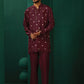 trueBrowns Men's Wine Diamond Viscose Silk Co-ord Set - Swadesiicart
