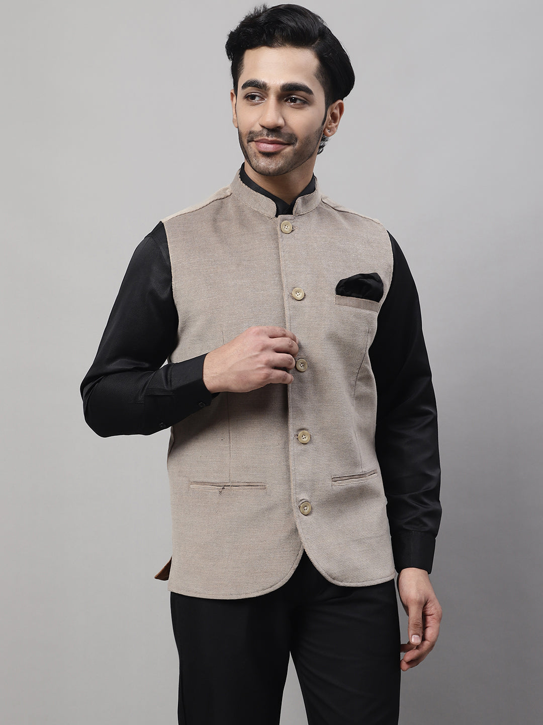 Even Apparels Men's Beige Nehru Jacket With Welt Pockets | Swadesiicart