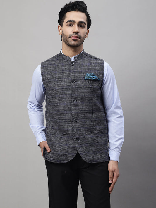 Even Apparels Men's Grey Nehru Jacket With Welt Pockets | Swadesiicart