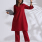 trueBrowns Maroon Slub Kurta Co-ord Set - Swadesiicart
