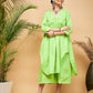 InWeave Women's Lime Green Flared Kurta Palazzo Set - Swadesiicart