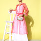 InWeave Women's Cream Strappy Kurta Set With Pink Organza Cape - Swadesiicart