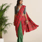 trueBrowns Red Muslin Ikat Saree | Swadesiicart